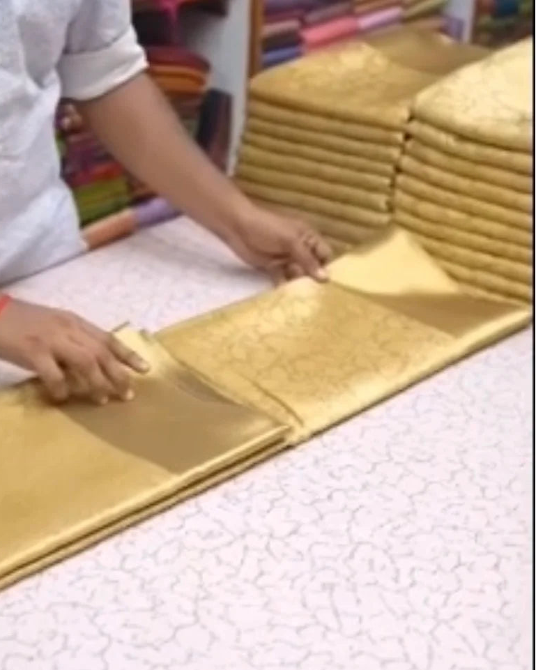 Golden Ivory Temple Silk Saree