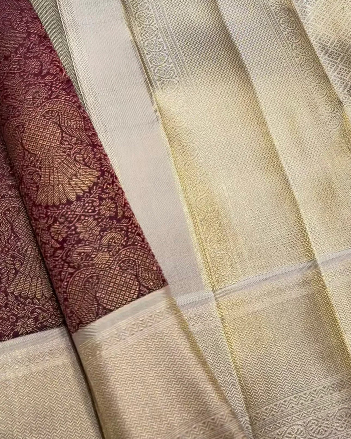 Maroon Peacock Zari Silk Saree