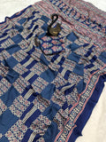 Authentic Saree Crafted in Semi Gaji Silk with Ajrakh Bandhej Art