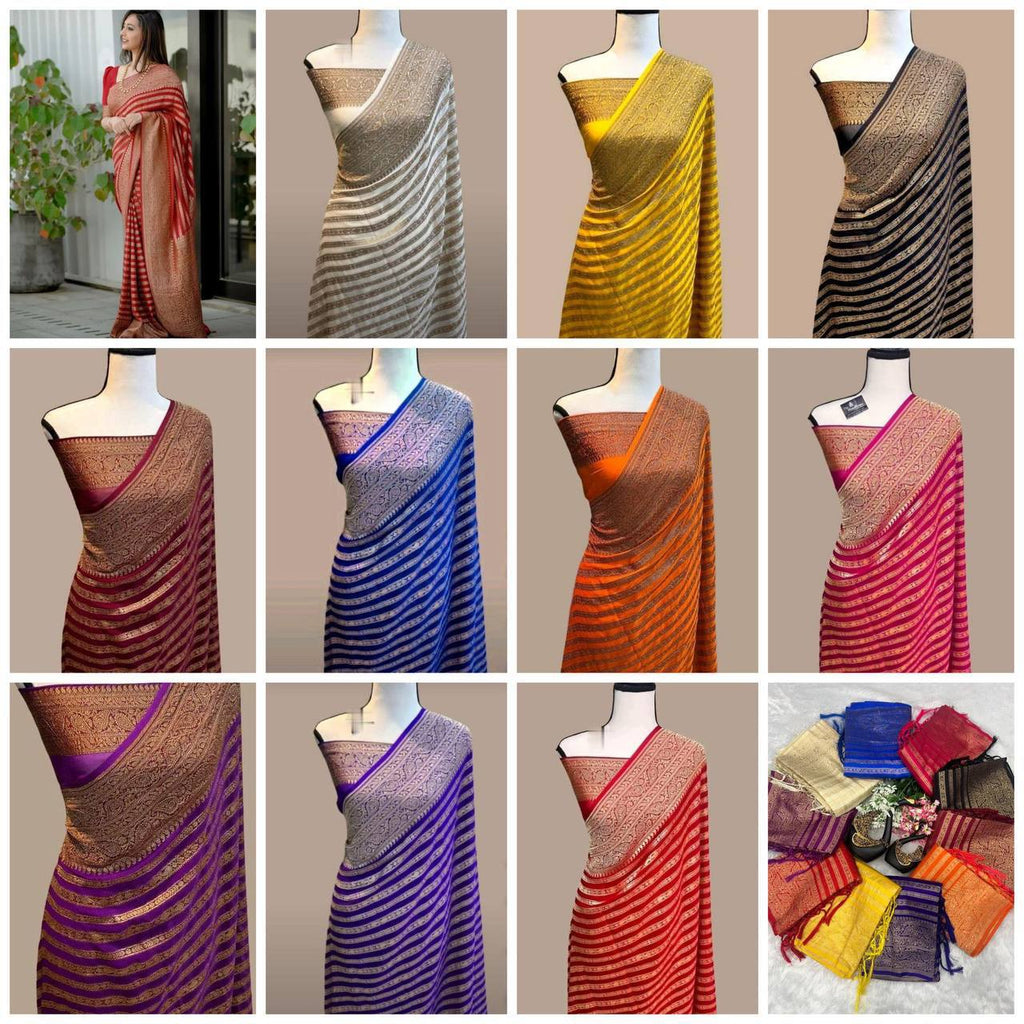 Pure Soft Khadi Georgette Silk Saree with Rich Zari Weaving