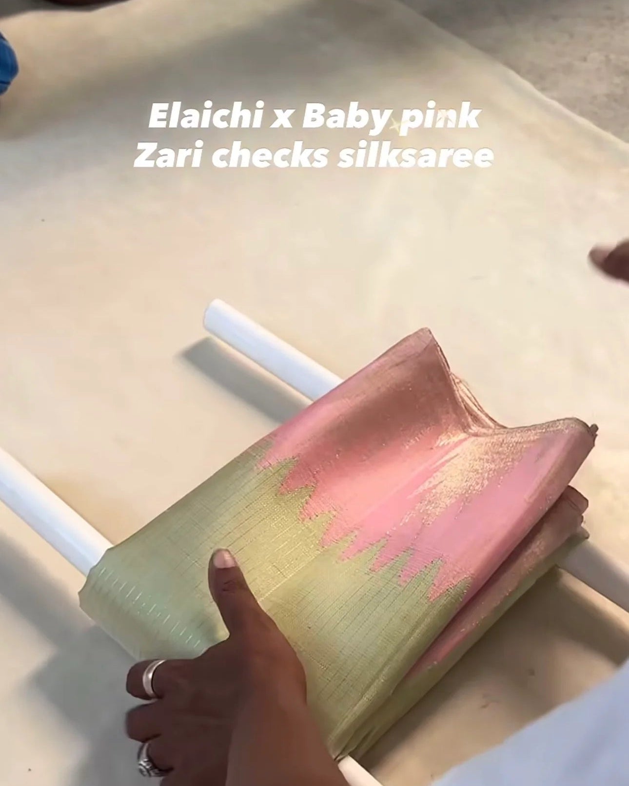 Elaichi Mist with Baby Pink Zari Checks Tissue Silk Saree