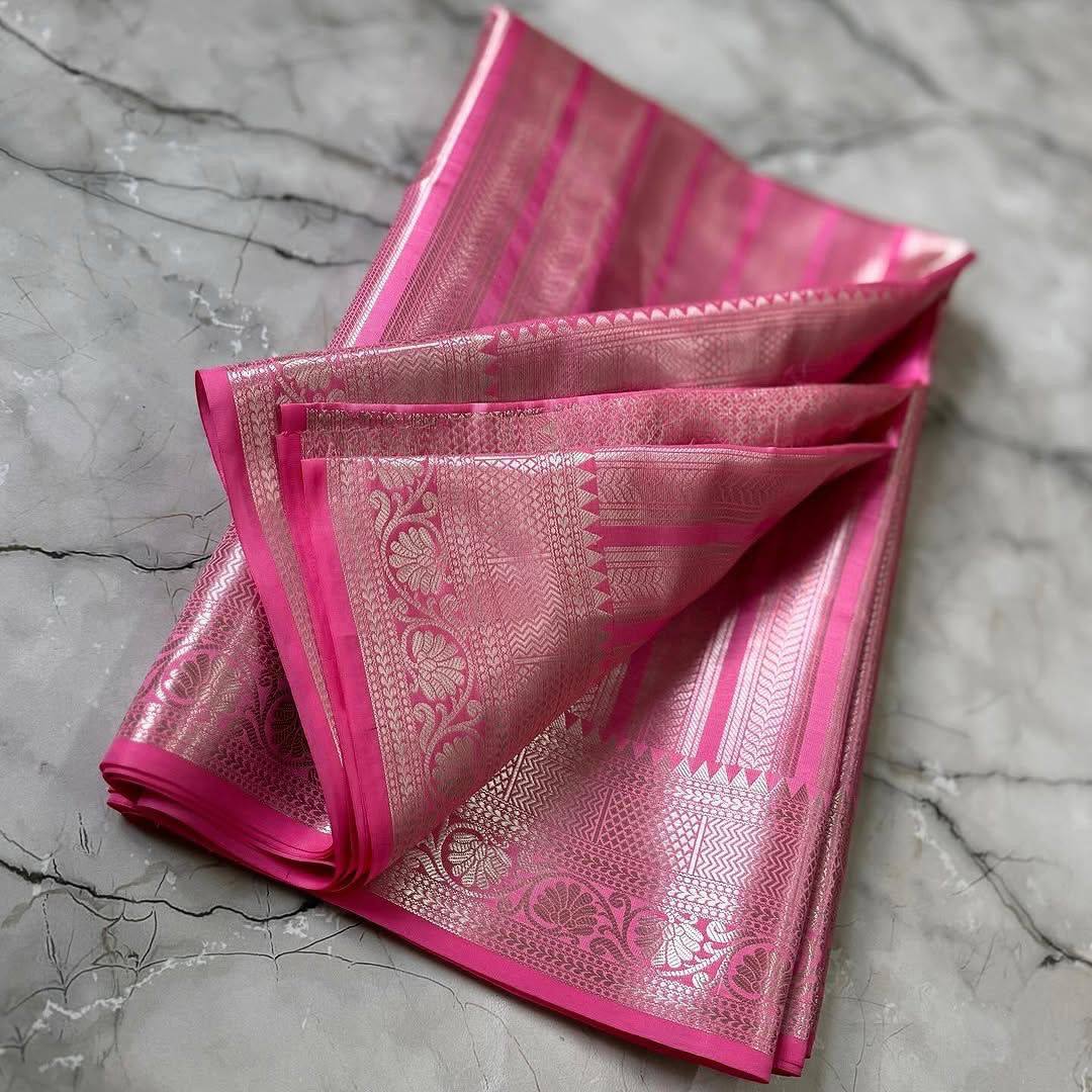Celebrity Inspired Banarasi Silver Tissue Zari Silk Saree