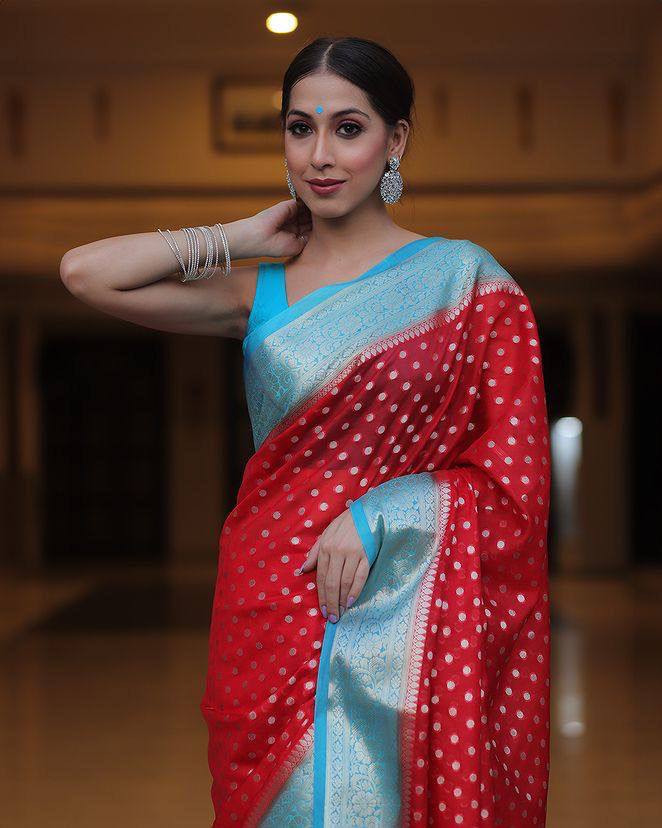Comfort Fit Organic Banarasi Lichi Silk Wedding Saree