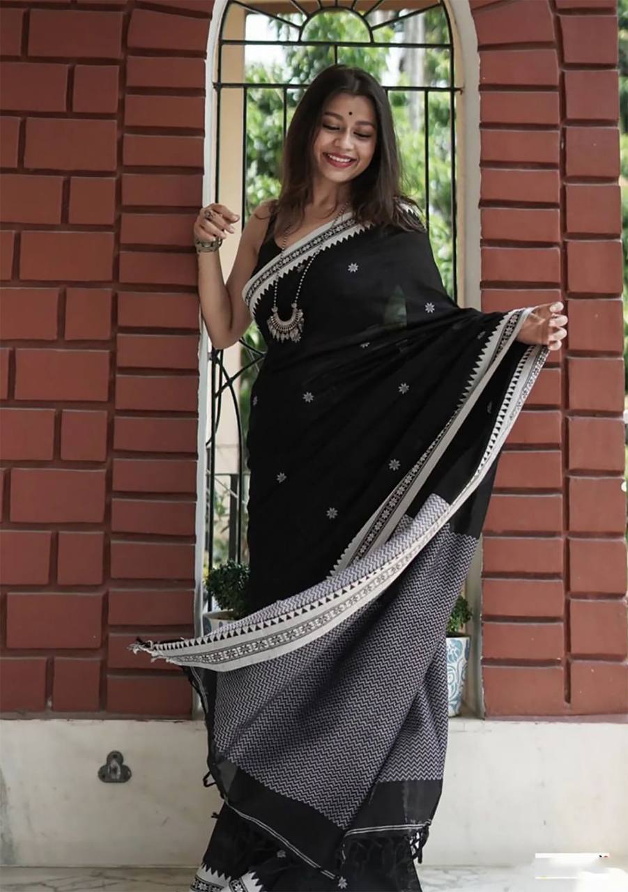 Premium Lilan Slab Soft Cotton Saree with Rich Weaving Blouse